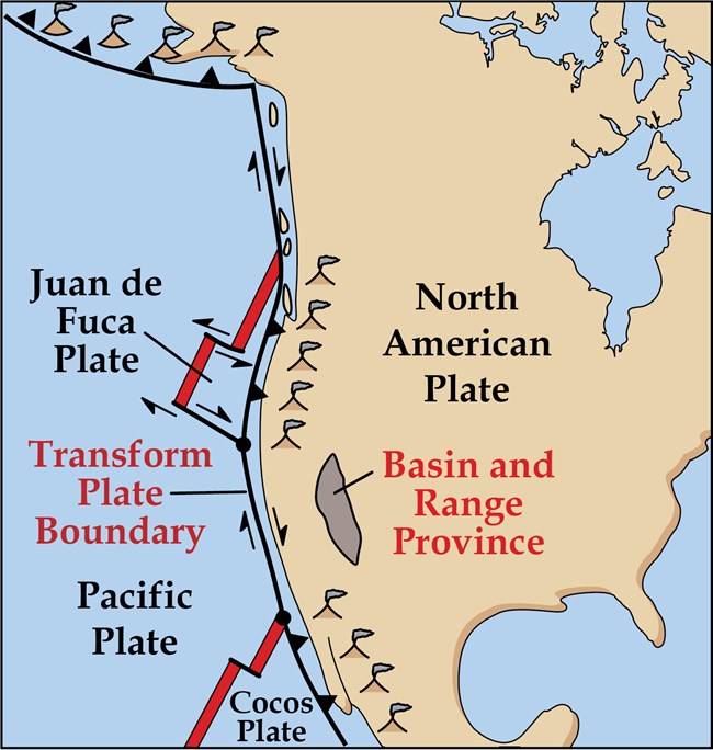 A map of the pacific coast.The tectonic setting of the WestCoast of North America 20 MYA