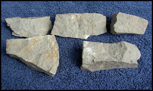 This picture shows examples of the grey, fine grained volcanic rocks found at Calavera Hills.